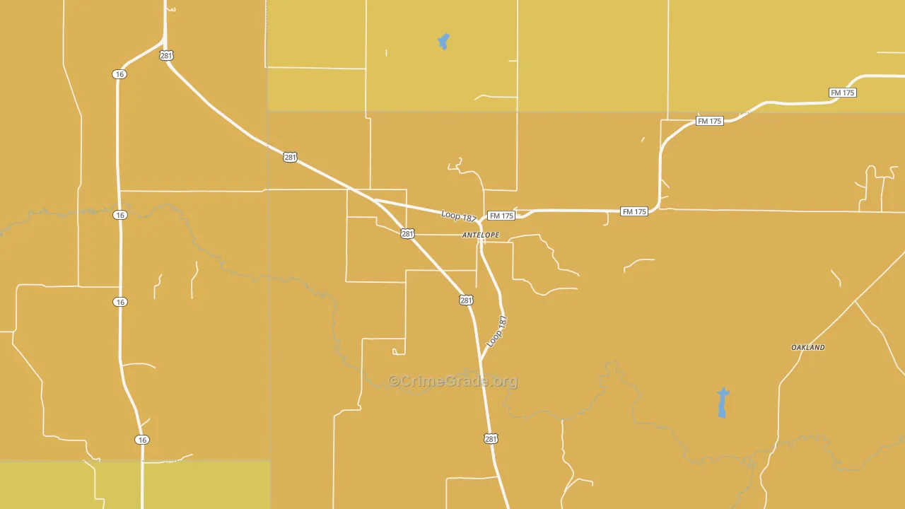Antelope, TX Map of Murder Rates