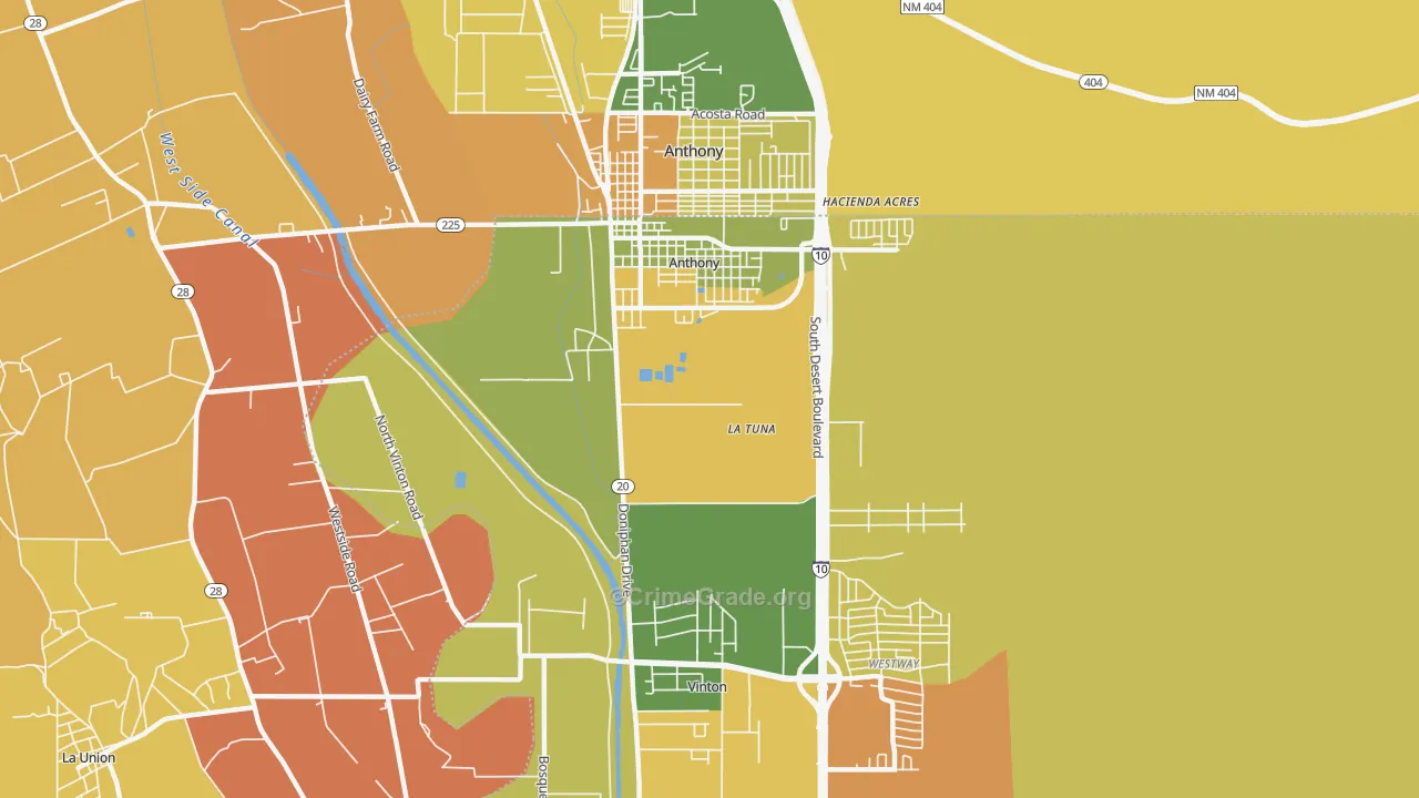 Anthony, TX Map of Murder Rates