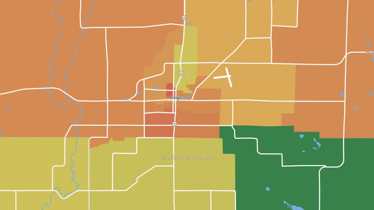 Antigo, WI Map of Murder Rates