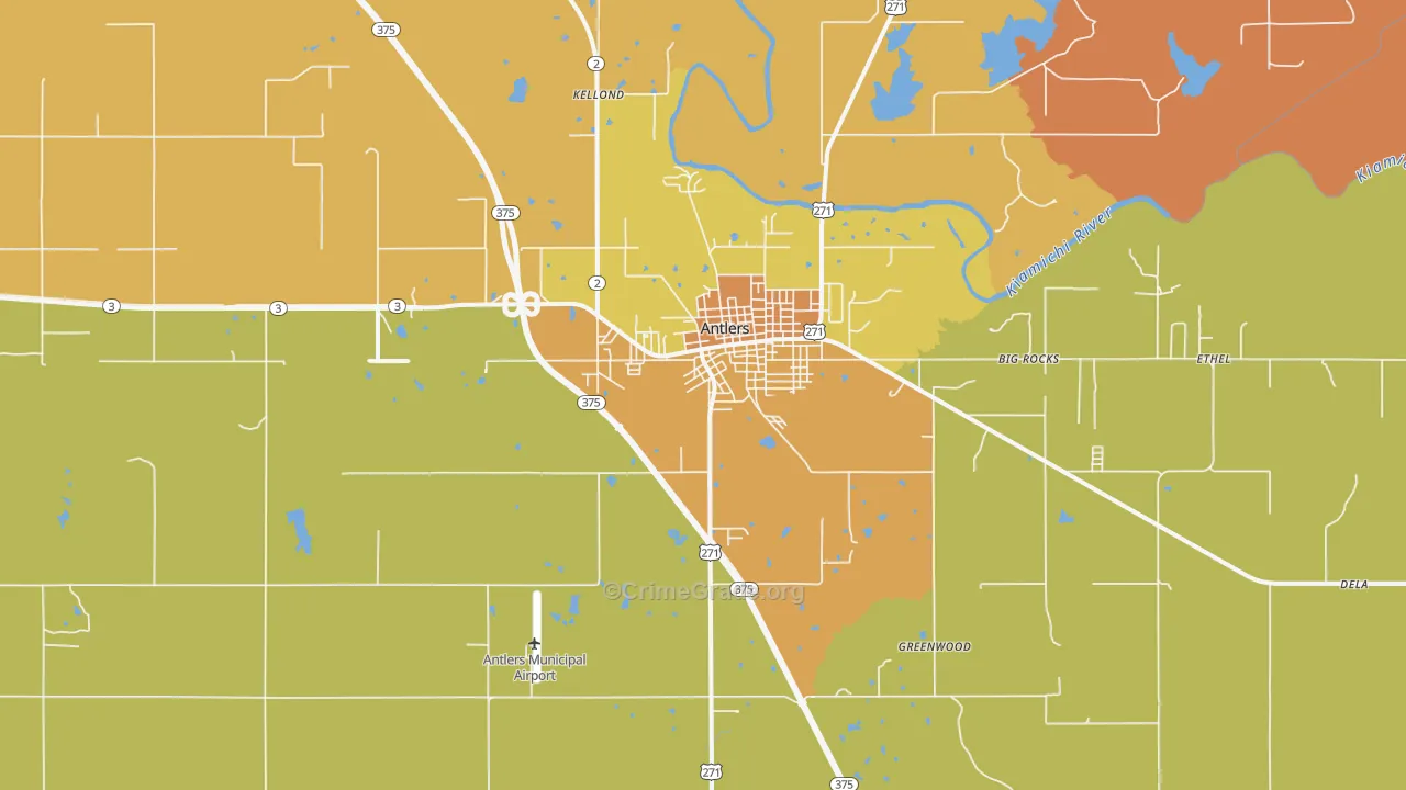 Antlers, OK Map of Murder Rates