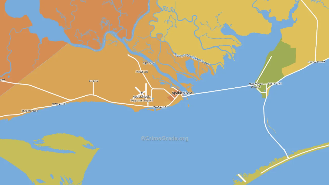 Apalachicola, FL Map of Murder Rates