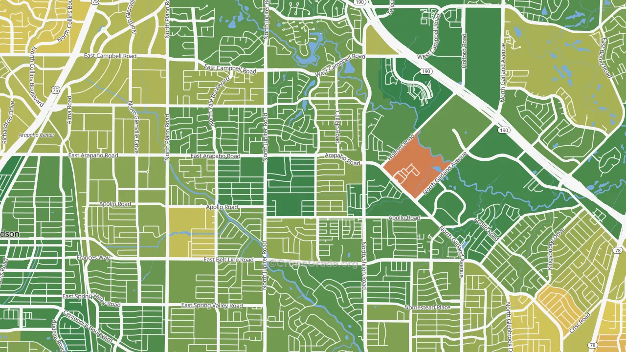 Apollo Arapaho and Camelot, Garland, TX Map of Murder Rates