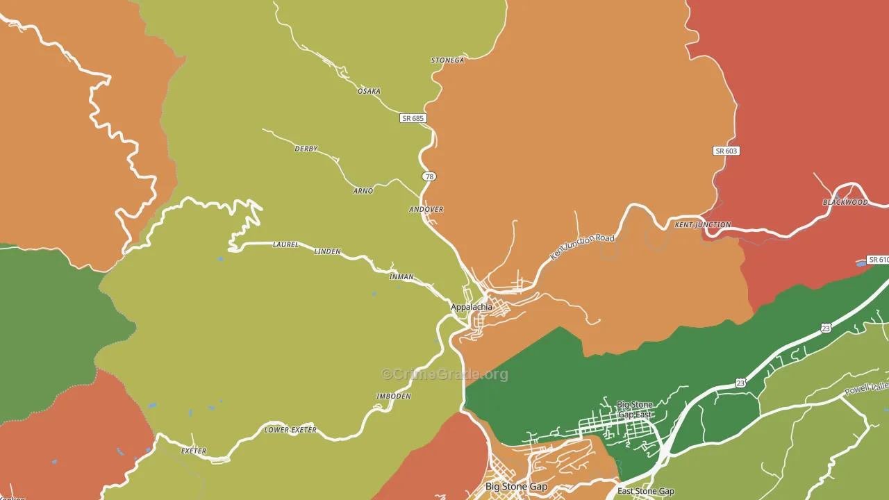 Appalachia, VA Map of Murder Rates