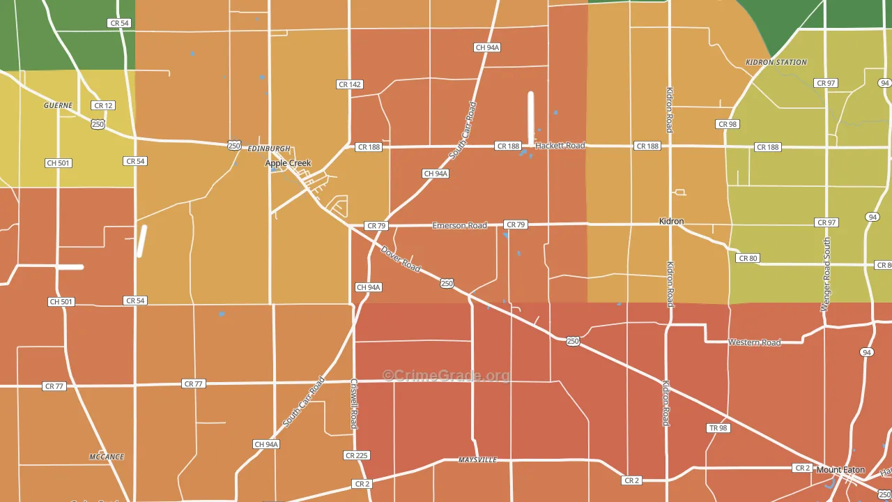 Apple Creek, OH Map of Murder Rates