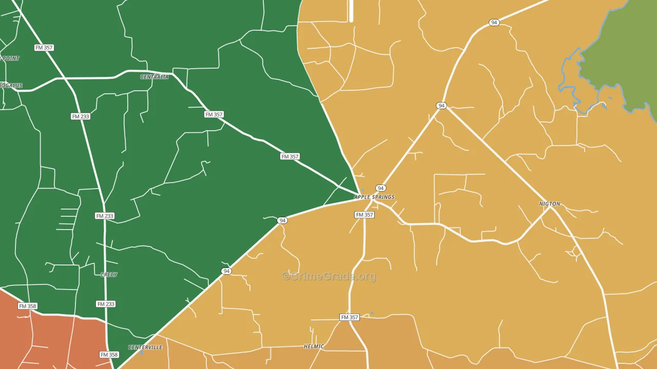 Apple Springs, TX Map of Murder Rates