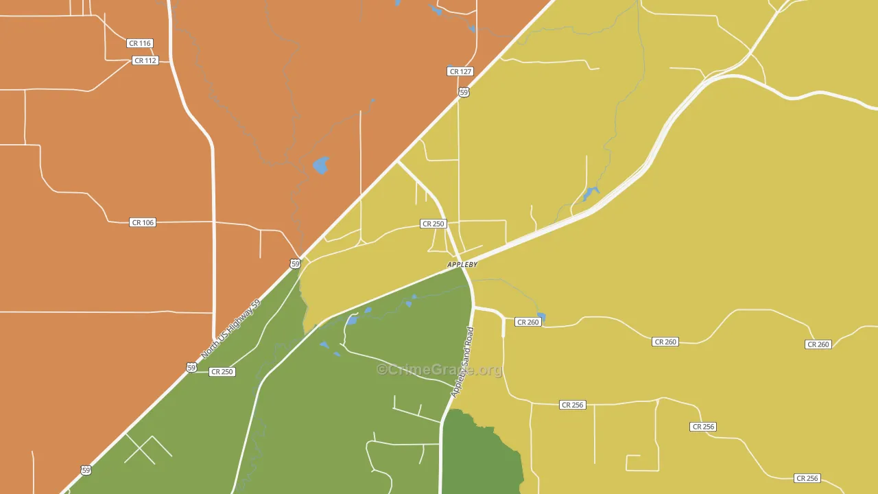 Appleby, TX Map of Murder Rates