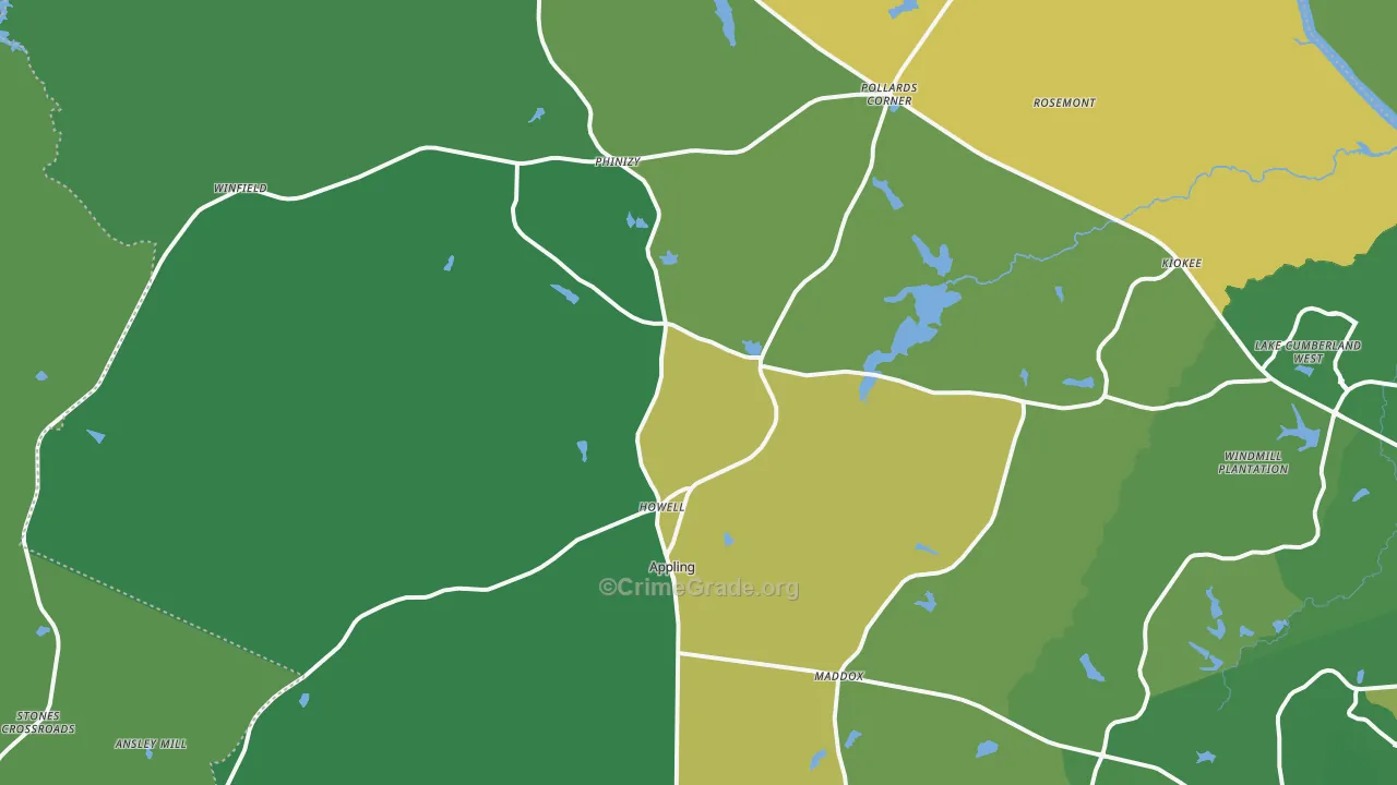 Appling, GA Map of Murder Rates