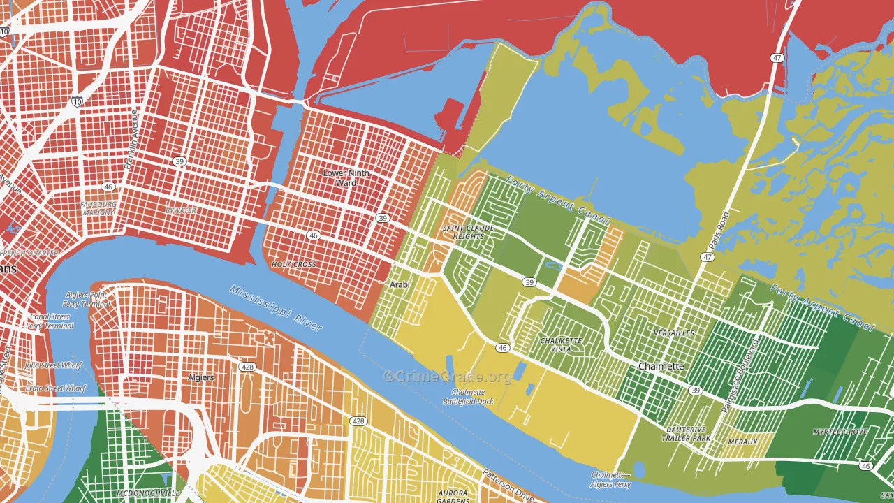 Arabi, LA Map of Murder Rates