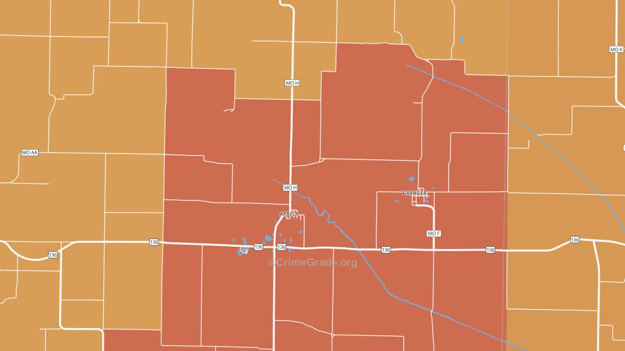 Arbela, MO Map of Murder Rates