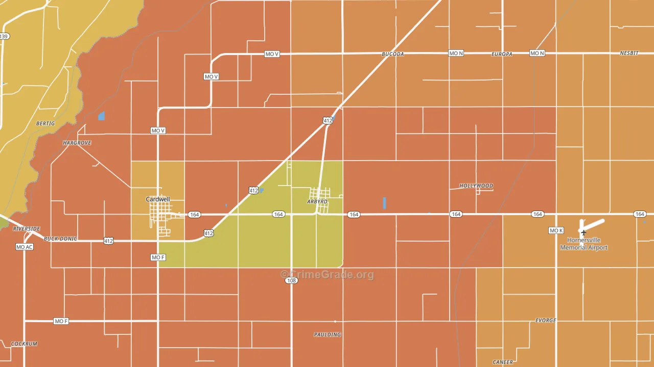 Arbyrd, MO Map of Murder Rates