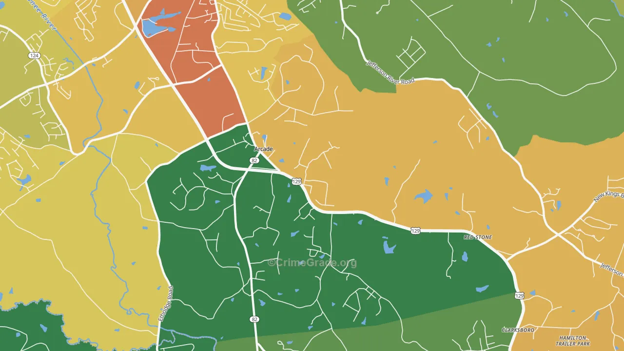 Arcade, GA Map of Murder Rates