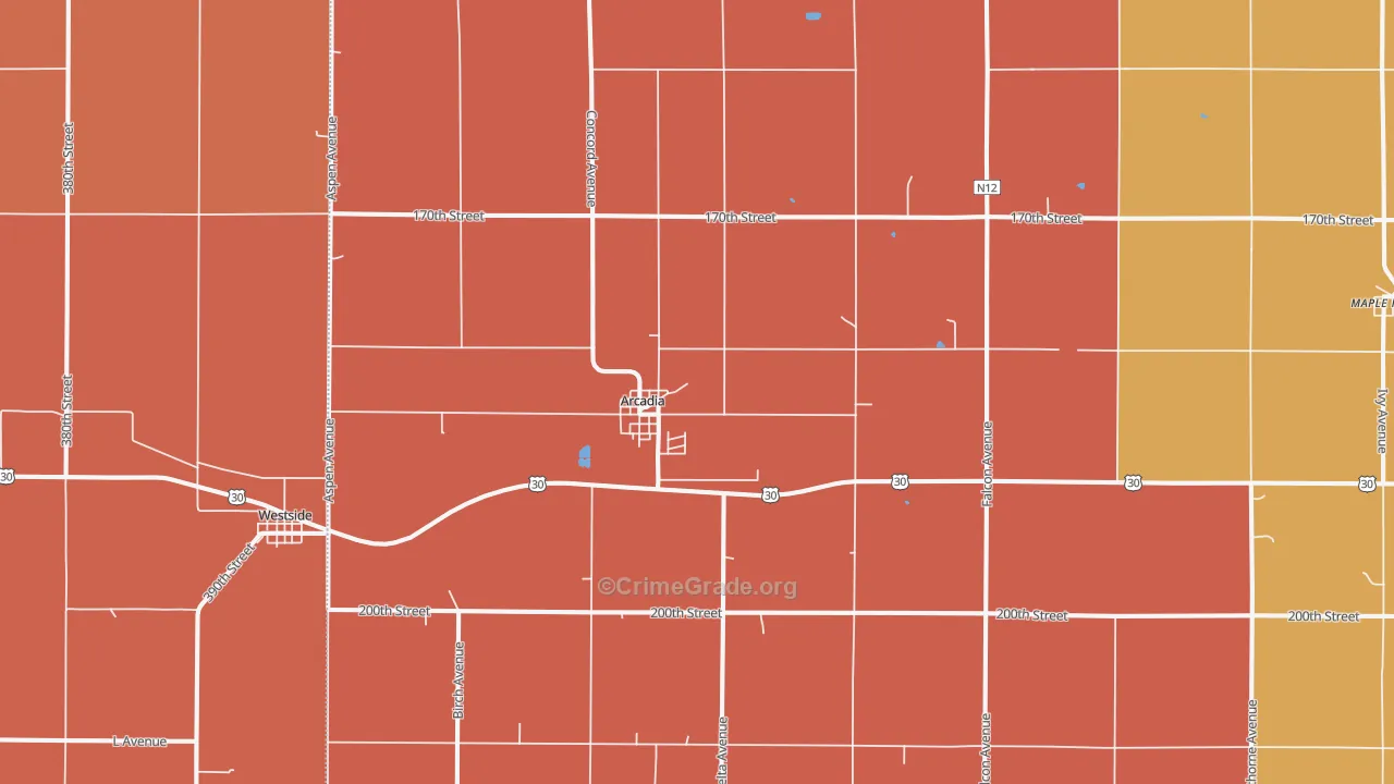 Arcadia, IA Map of Murder Rates