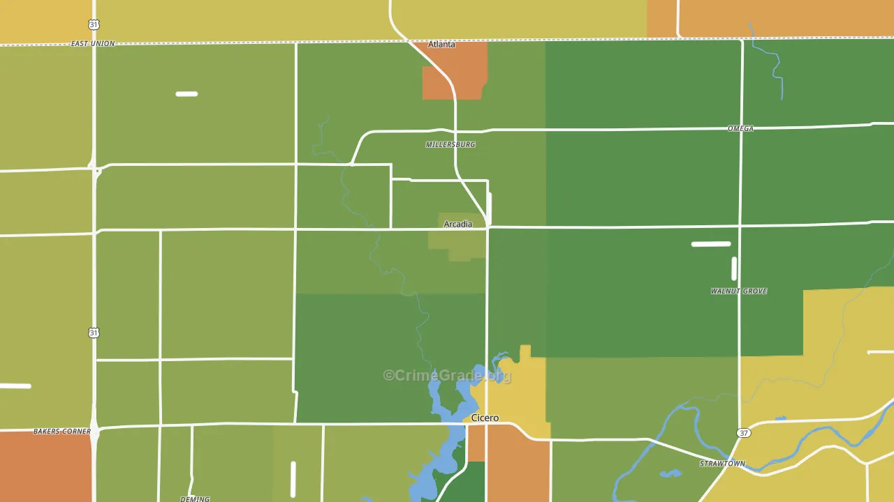 Arcadia, IN Map of Murder Rates