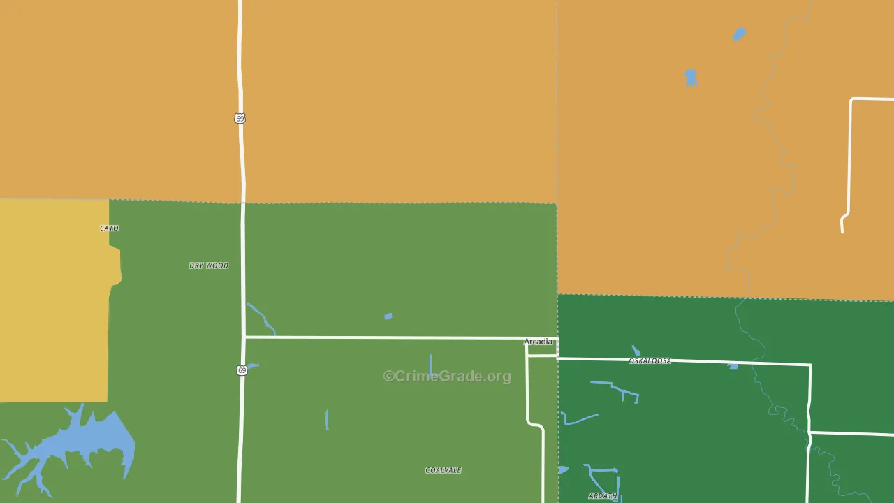 Arcadia, KS Map of Murder Rates