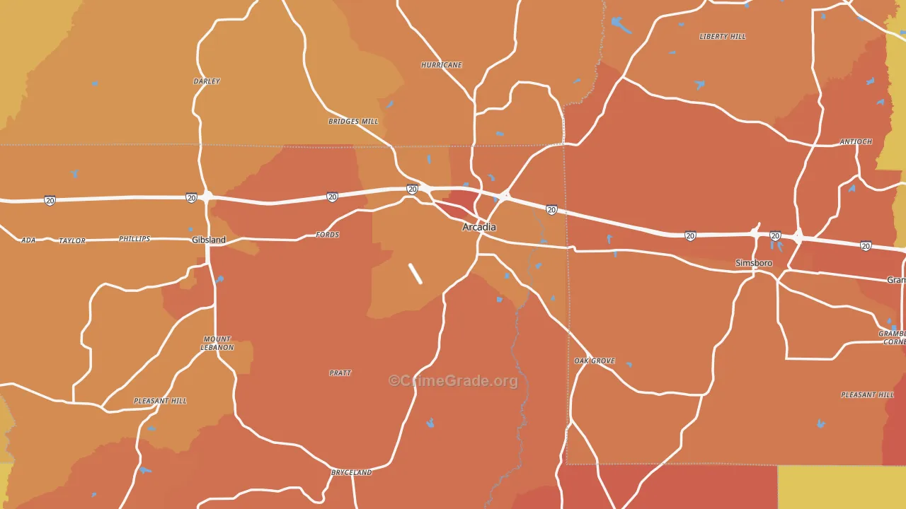 Arcadia, LA Map of Murder Rates