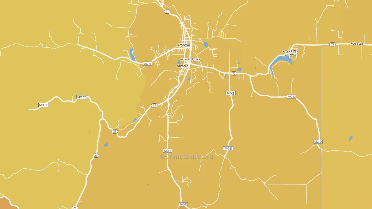 Arcadia, MO Map of Murder Rates