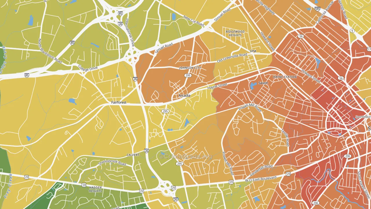 Arcadia, SC Map of Murder Rates