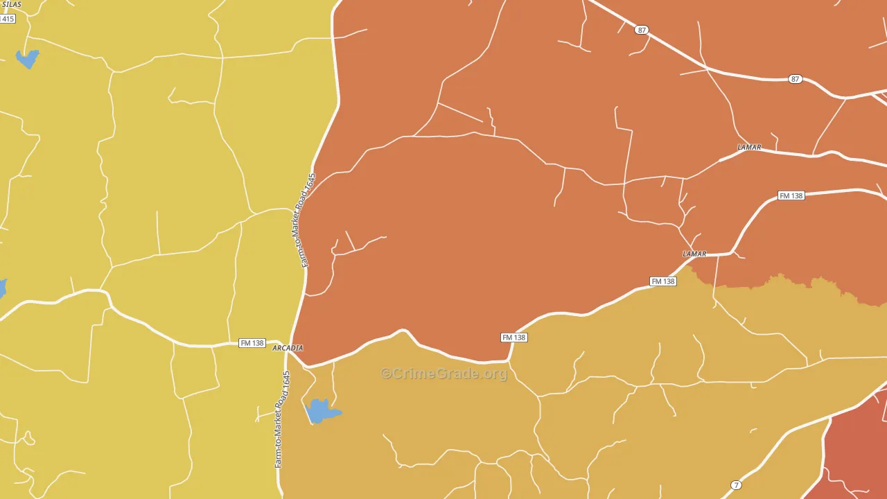Arcadia, TX Map of Murder Rates