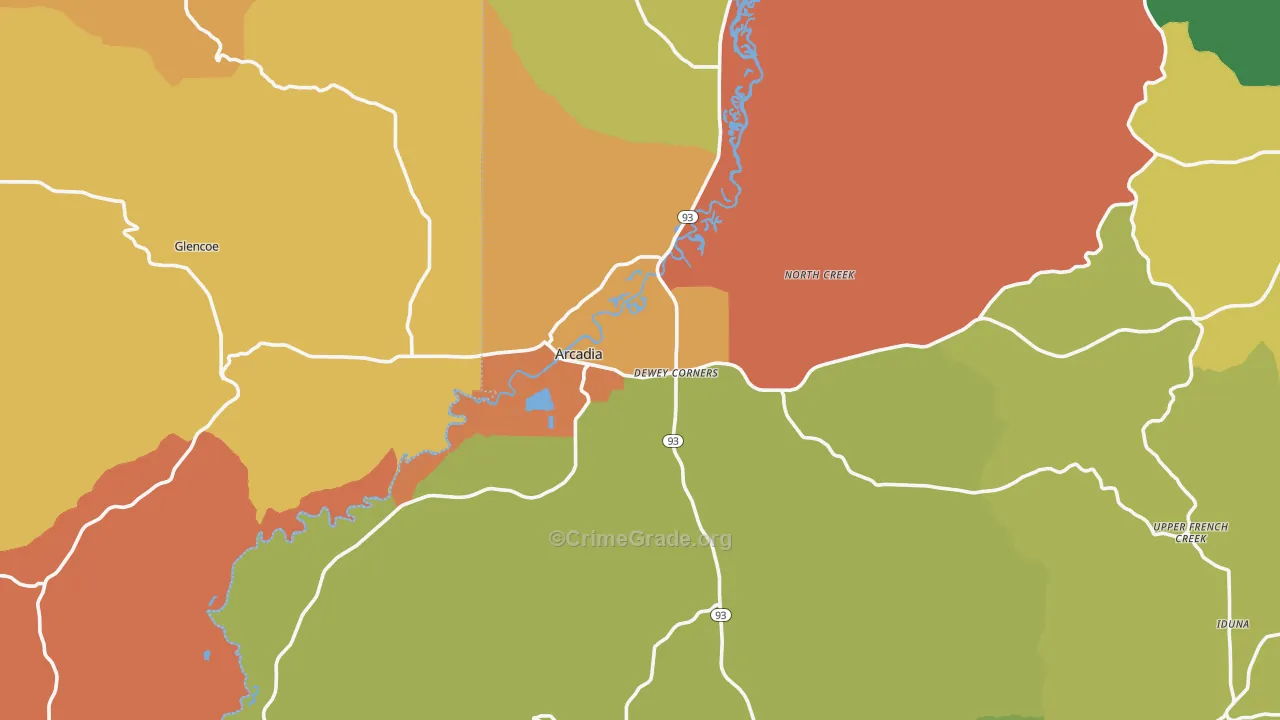 Arcadia, WI Map of Murder Rates