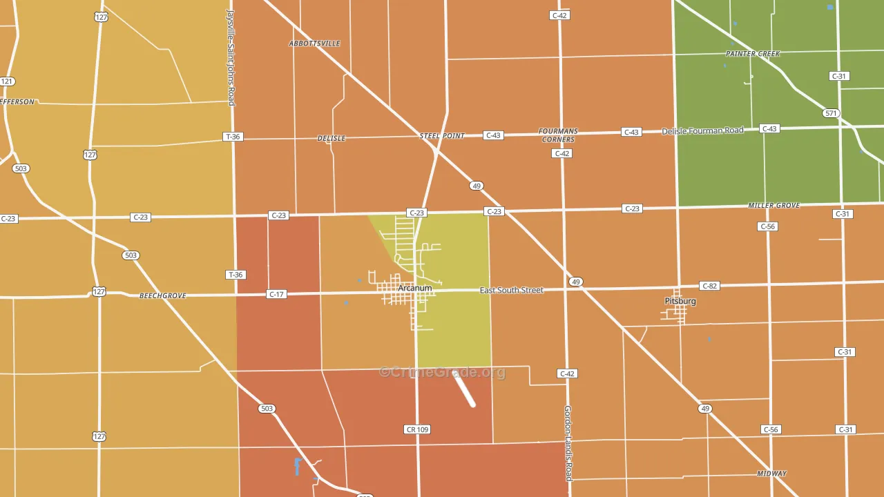 Arcanum, OH Map of Murder Rates