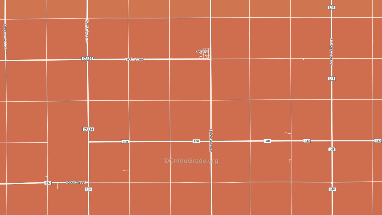Archer, IA Map of Murder Rates