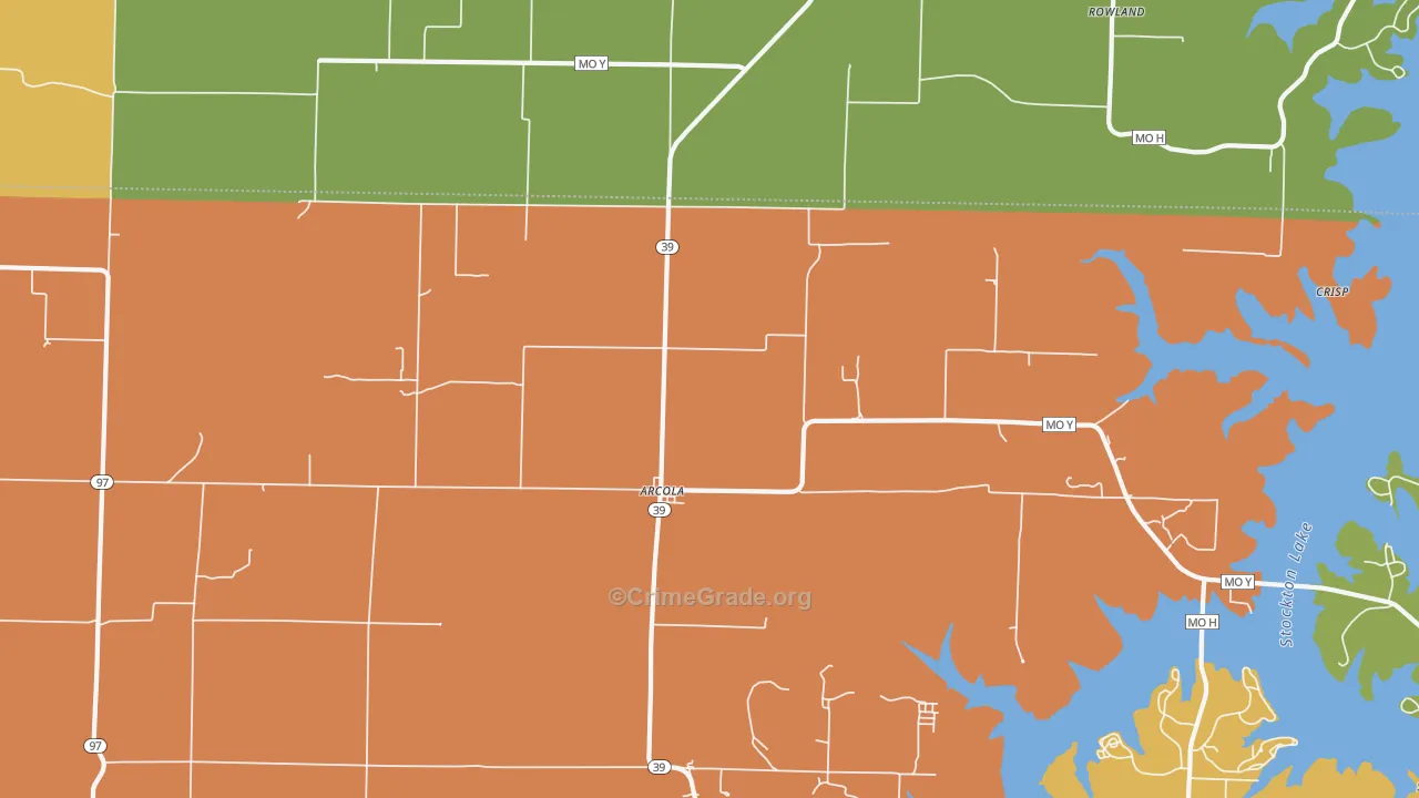 Arcola, MO Map of Murder Rates