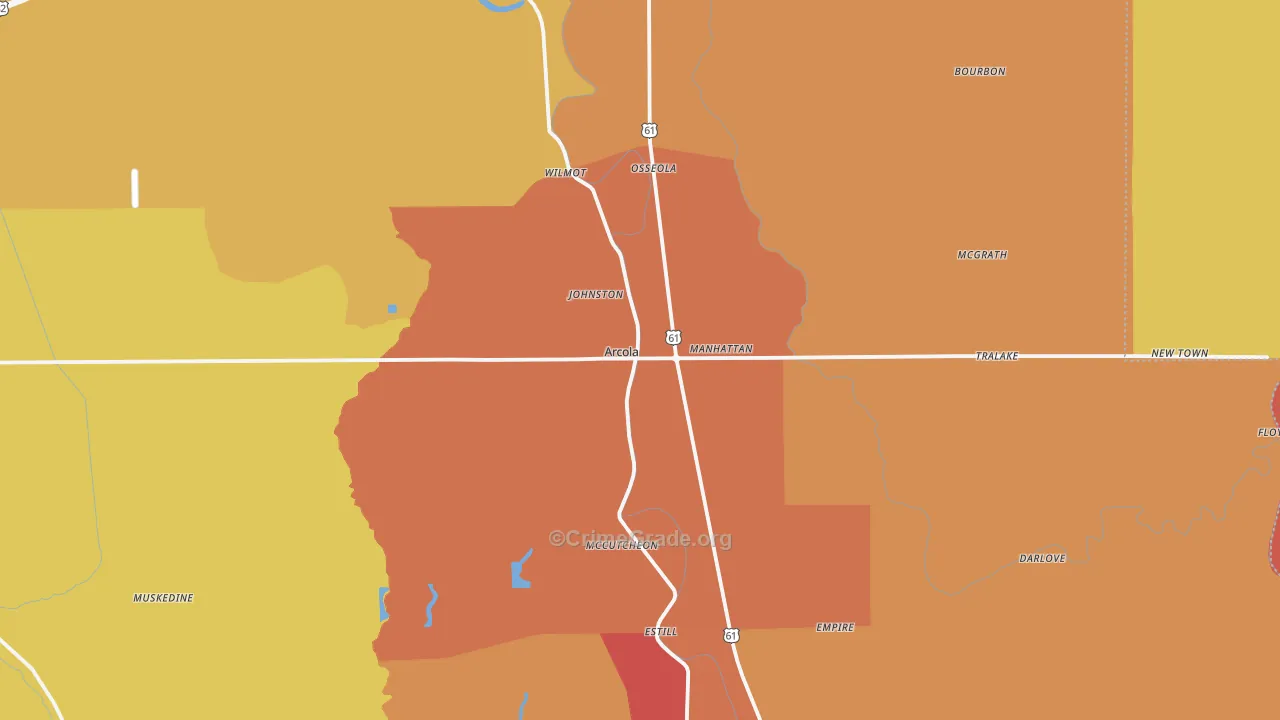 Arcola, MS Map of Murder Rates