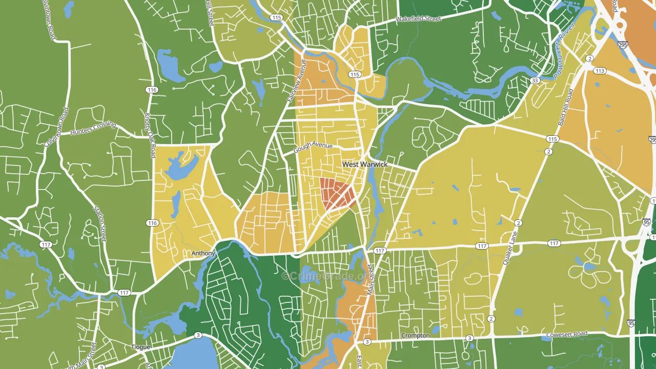 Arctic, West Warwick, RI Map of Murder Rates