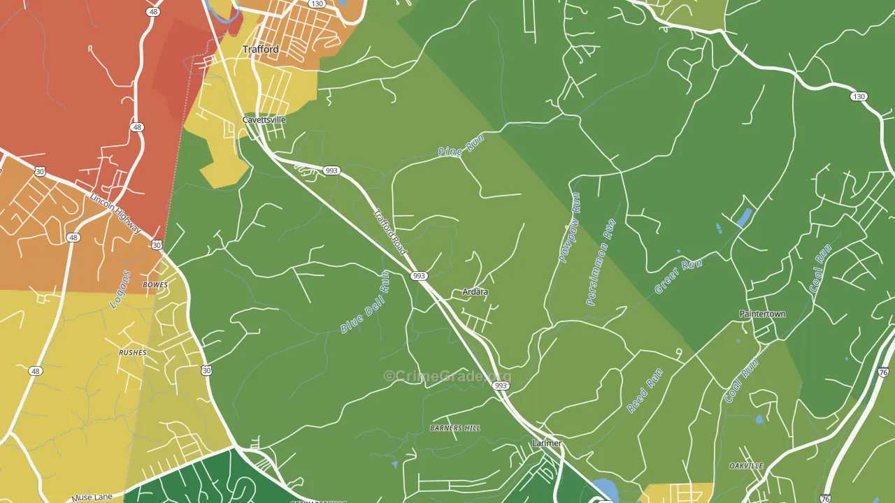 Ardara, PA Map of Murder Rates