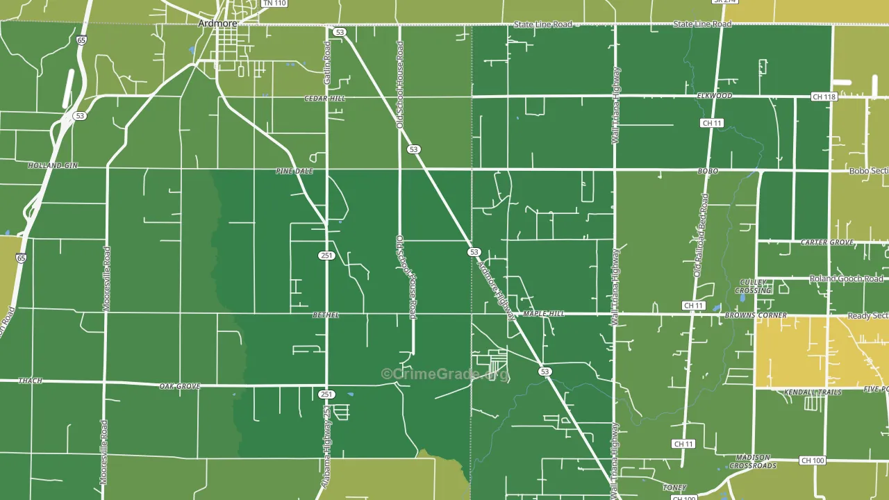 Ardmore, AL Map of Murder Rates