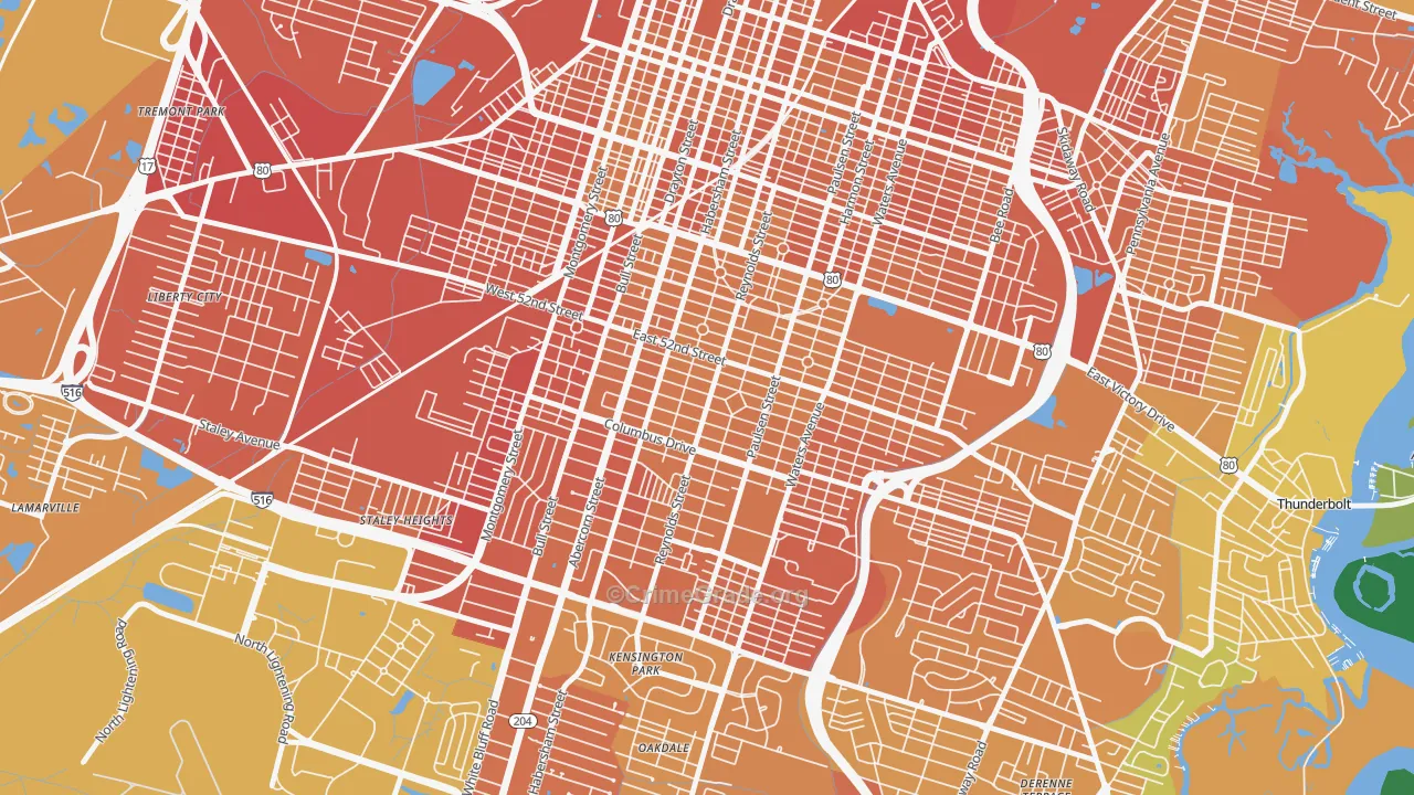 Ardmore-Gould Estates-Olin Heights, Savannah, GA Map of Murder Rates