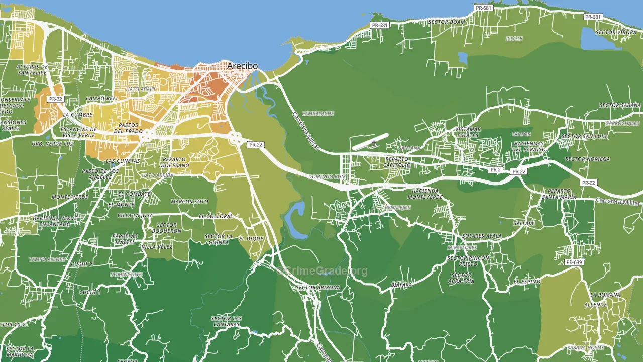 Arecibo Municipio, PR Map of Murder Rates