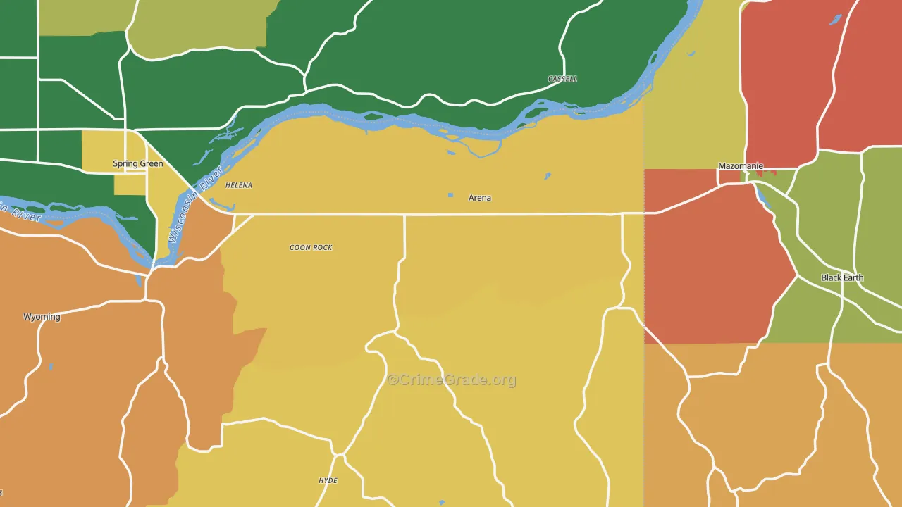 Arena, WI Map of Murder Rates