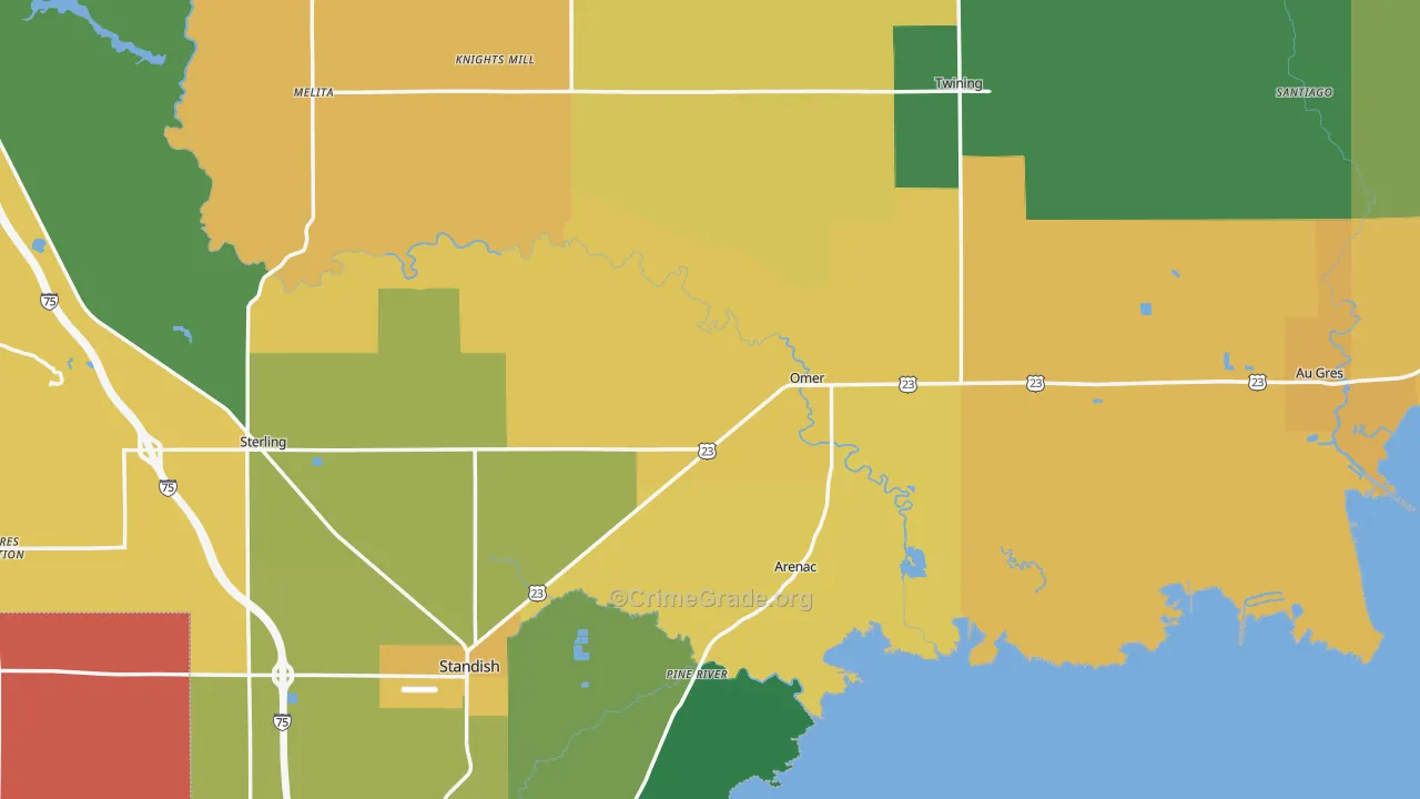 Arenac County, MI Map of Murder Rates