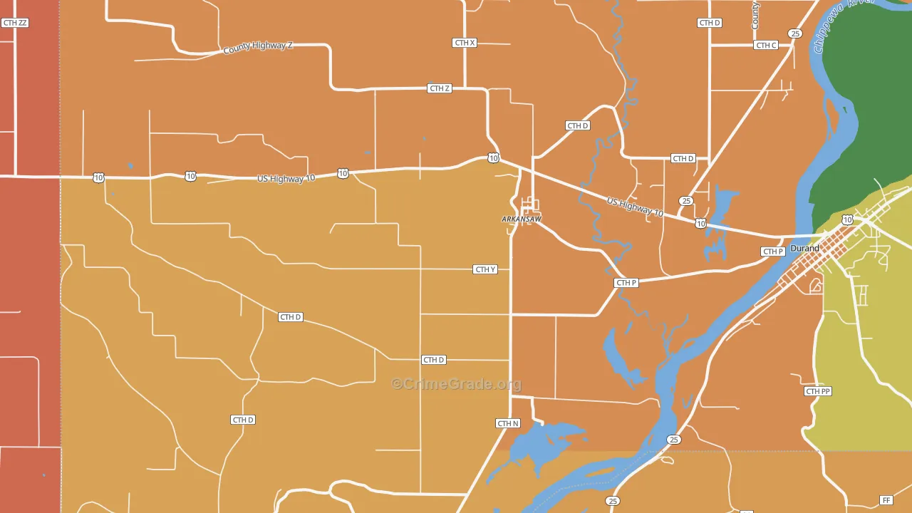 Arkansaw, WI Map of Murder Rates