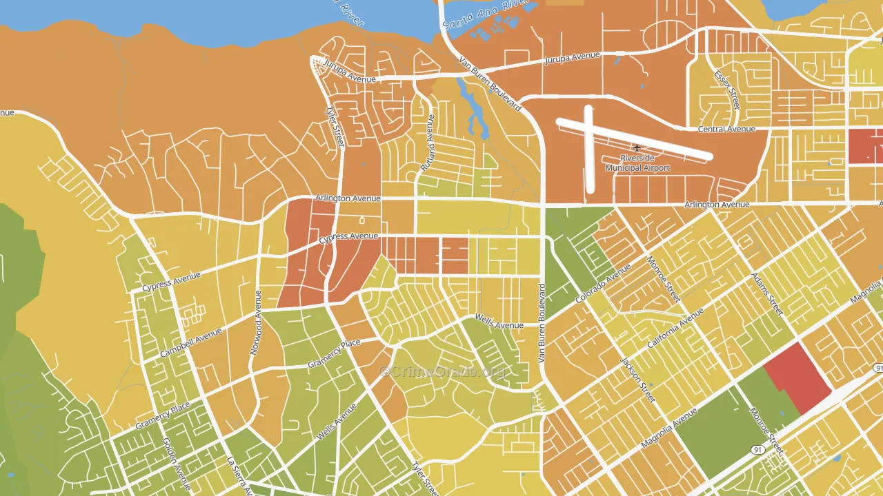 Arlanza, Riverside, CA Map of Murder Rates