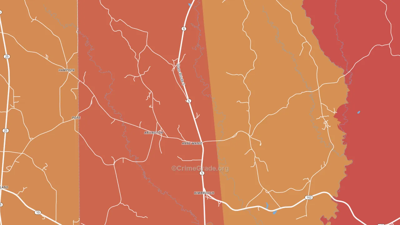 Arlington, AL Map of Murder Rates