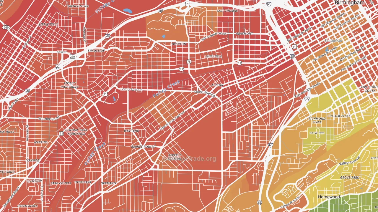Arlington, Birmingham, AL Map of Murder Rates