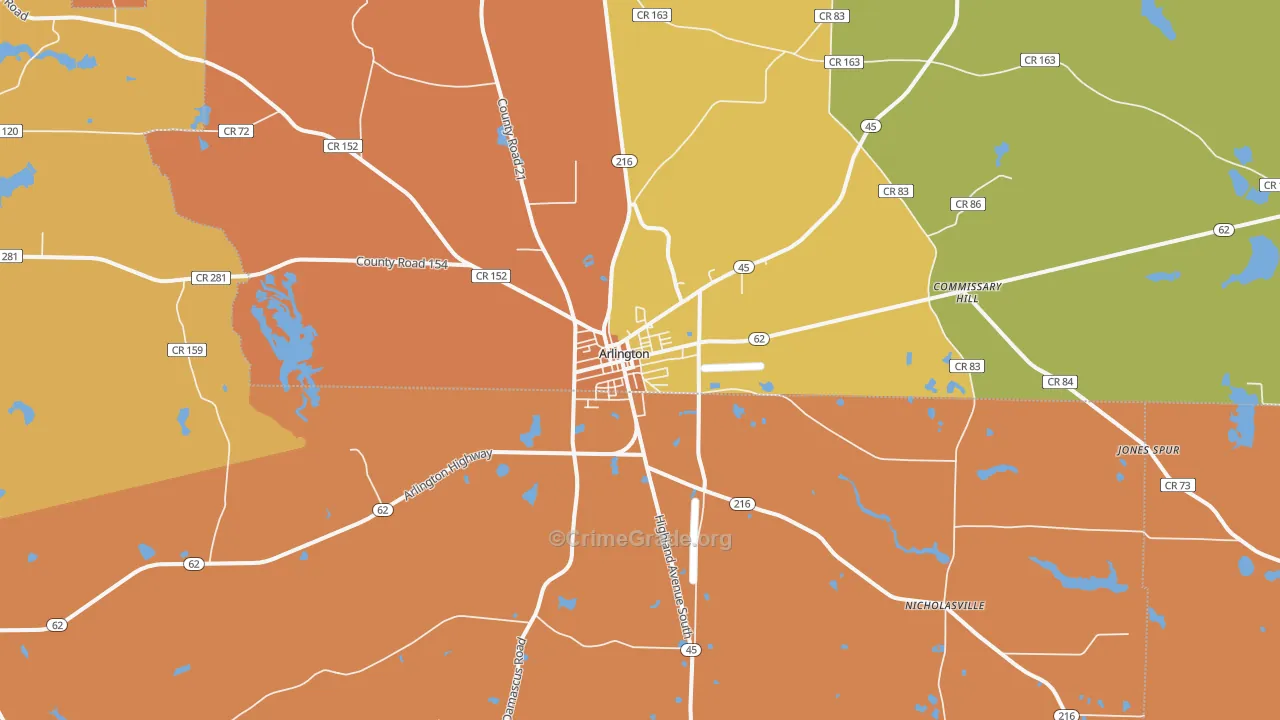 Arlington, GA Map of Murder Rates