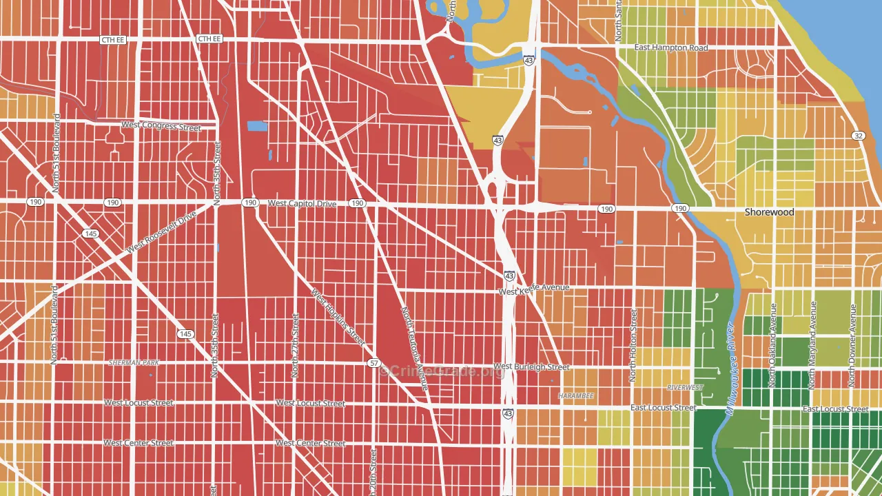 Arlington Heights, Milwaukee, WI Map of Murder Rates