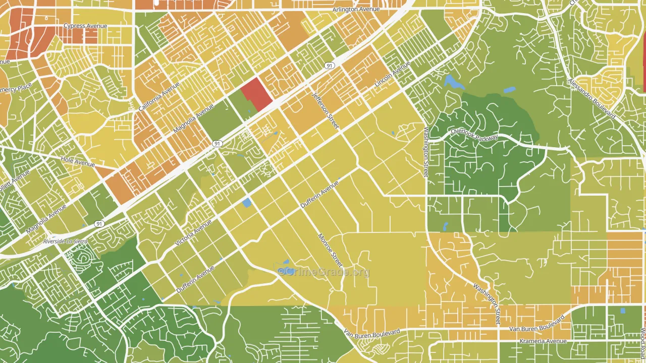 Arlington Heights, Riverside, CA Map of Murder Rates