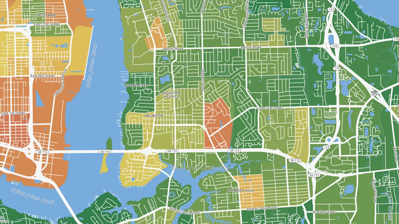 Arlington, Jacksonville, FL Map of Murder Rates