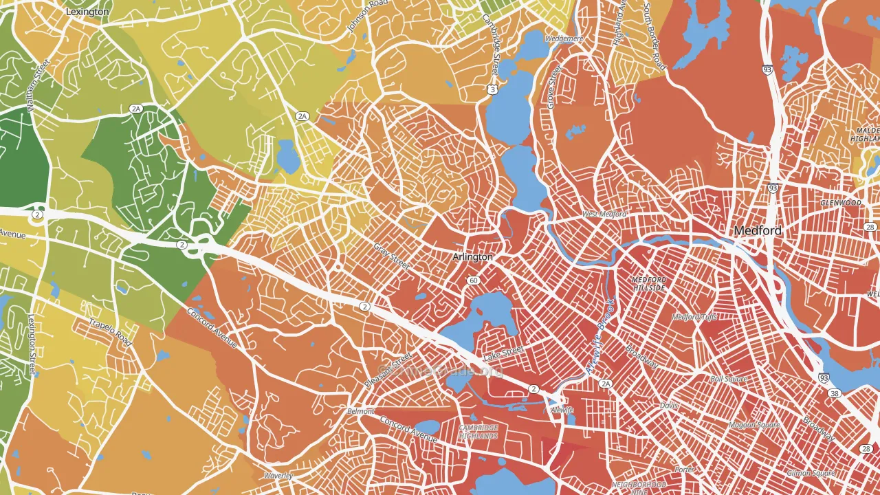 Arlington, MA Map of Murder Rates