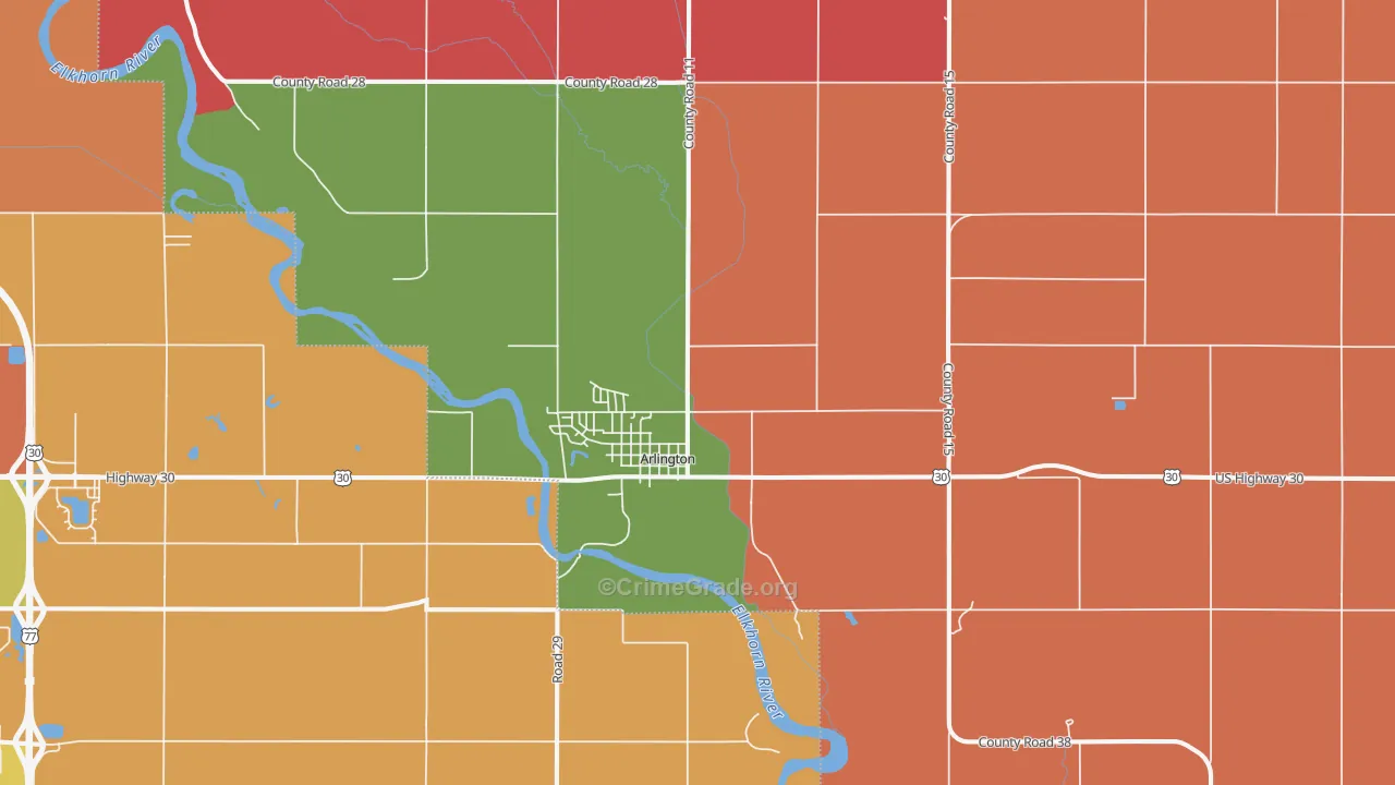 Arlington, NE Map of Murder Rates