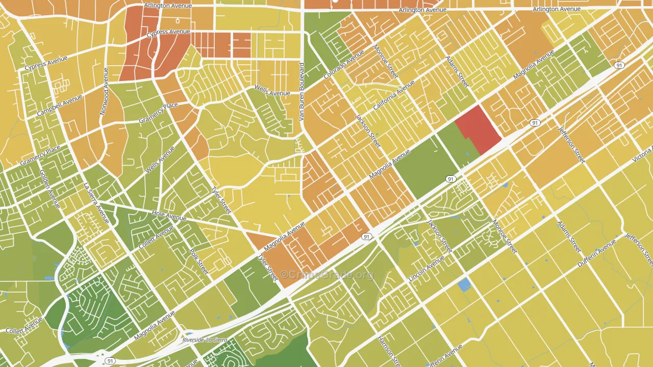 Arlington, Riverside, CA Map of Murder Rates