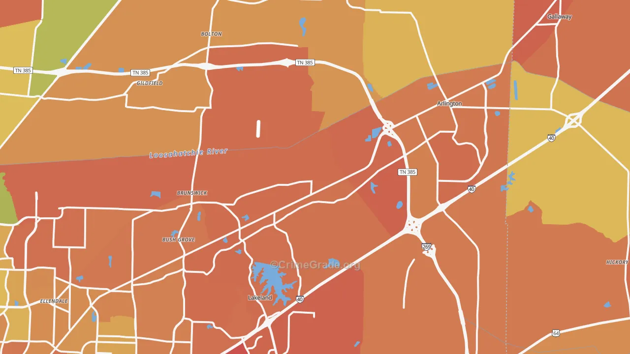 Arlington, TN Map of Murder Rates