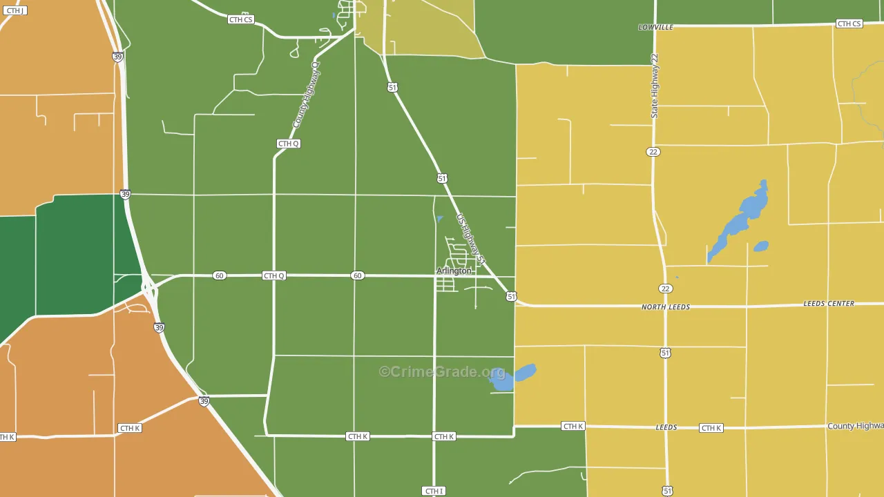 Arlington, WI Map of Murder Rates