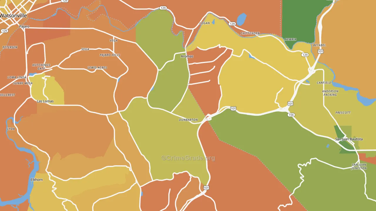 Aromas, CA Map of Murder Rates