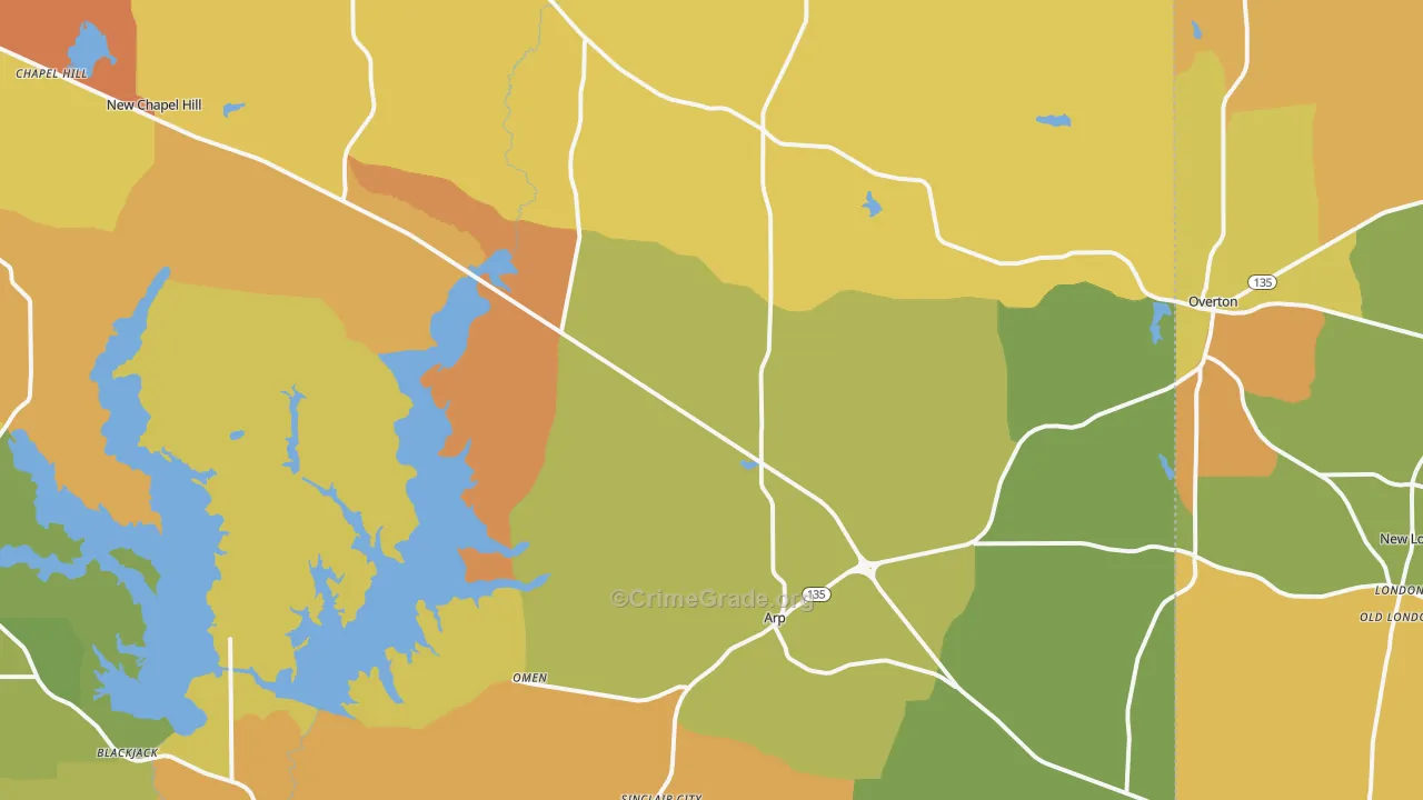 Arp, TX Map of Murder Rates