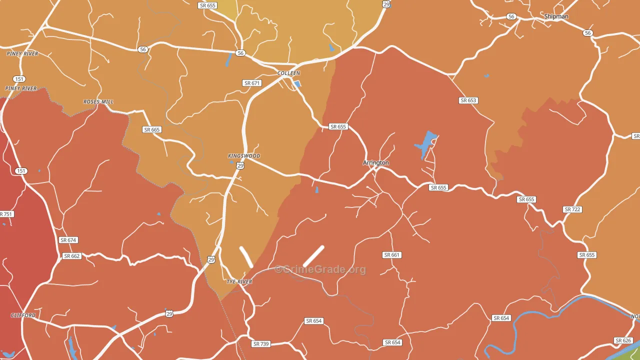 Arrington, VA Map of Murder Rates